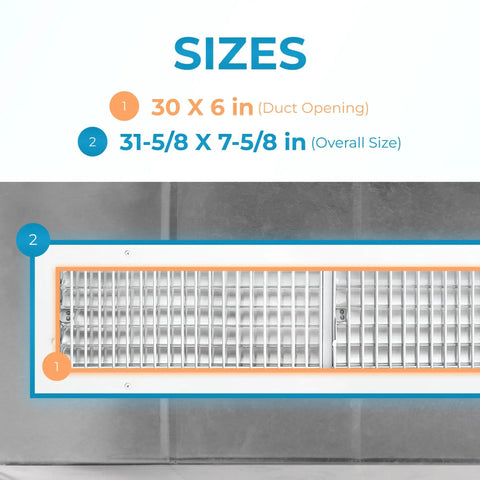 Premium 30 By 6 Inch Wall Vent Cover With Multi Shutter Damper And Adjustable Front Blades In Rustproof Aluminum White Finish Built To Last HVAC Air Return Grille