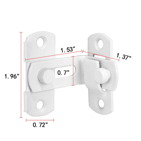 Four Pack Matte White 90 Degree Flip Barn Door Lock Latches Tough As Nails Heavy Duty Stainless Steel Gate Latch dimensions shown