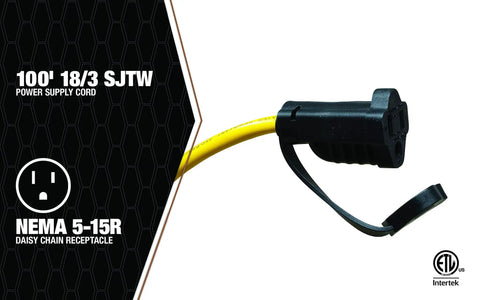 Bright Yellow LED String Lights 100 Foot Kit With 1200 Lumen LED Heads 120V AC Includes Hanging Clip 18 3 SJTW Power Cord
