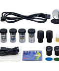 3MP USB Digital Microscope With Halogen Illumination, 40X To 2000X Magnification accessories including lenses cables and filters