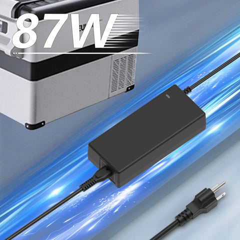 14.5 Volt Ac Dc Power Cord Kit For Portable Car Refrigerator Freezer Cooler With Extended Charging Cable showing 87W power supply.