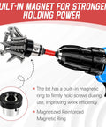 Heavy Duty Premium Top Tier Magnetic Drywall Screw Setter Bits With Adjustable Depth Stop showing built-in magnet for secure screw holding.