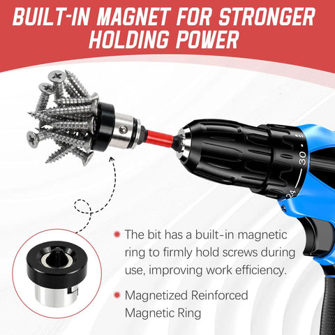 Heavy Duty Premium Top Tier Magnetic Drywall Screw Setter Bits With Adjustable Depth Stop showing built-in magnet for secure screw holding.