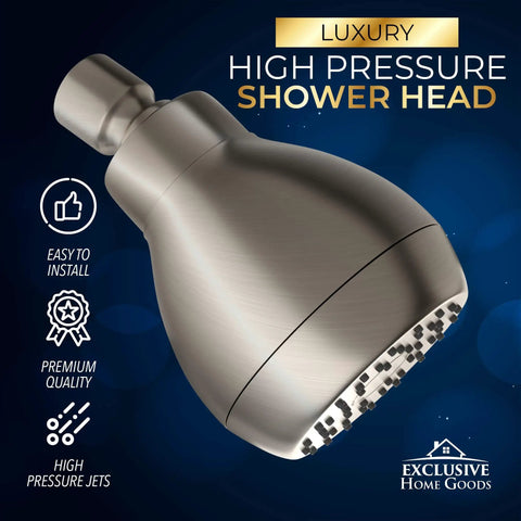High-Pressure Chrome Shower Head with Anti-Clog Silicone Nozzles, Universal Fit for Low or High Water Flow, Ultra Strong Spray