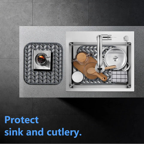 Silicone Sink Protector Mat for Kitchen Sink Grid With Raised Feet Non Slip Cushion Holds Dishes in Stainless Steel Sink