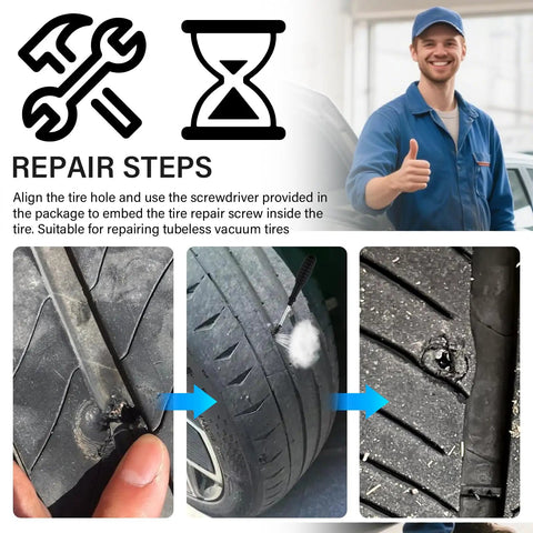 DIY Tire Plug Kit 100 Piece Set With Three Plug Sizes And Screwdriver For Quick Tire Repairs On Cars Trucks SUVs