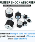 Rock Solid 4 Pack M8 Double Stud Rubber Isolator Mounts Measuring 30X20mm With Zinc Coated Steel And Hex Locknuts on display.