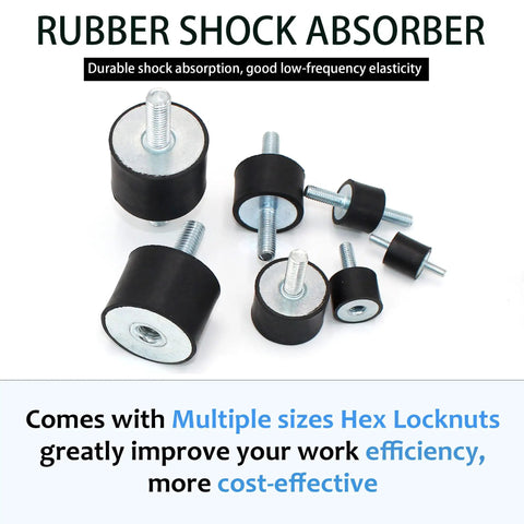 Rock Solid 4 Pack M8 Double Stud Rubber Isolator Mounts Measuring 30X20mm With Zinc Coated Steel And Hex Locknuts on display.