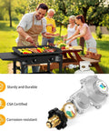 Outdoor cooking with two-stage propane regulator for RVs, featuring sturdy, CSA certified, corrosion-resistant design for safety and reliability.