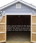 Heavy Duty Double Roller Door Catch With Spring Loaded Stop Release Clamp Lock for barn doors, zinc alloy, shown on shed