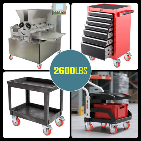 Rock Solid Heavy Duty 4 Inch Pvc Caster Wheels With Double Brake Swivel Plate Set For Workshop Garage Trolley Furniture on equipment.