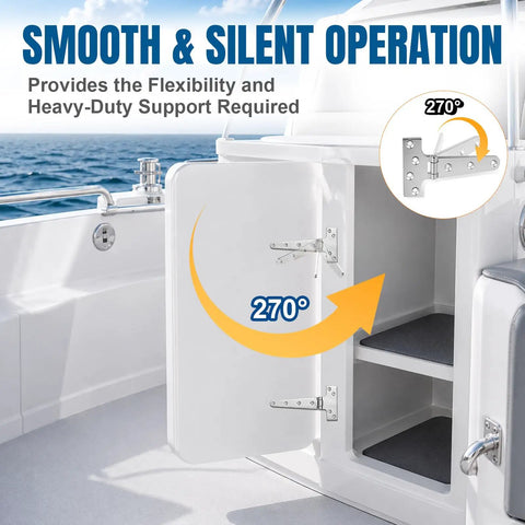 Smooth operation of Tough As Nails 8X4 Inch 316 Marine Grade Stainless Steel T Hinges 2 Pack on a boat hatch.