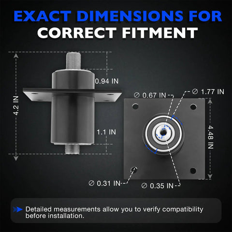 Beefed Up Blade Drive Spindle Replacement dimensions for Swisher Zero Turn Lawn Mowers with 60 Inch Cut and 27HP Motor