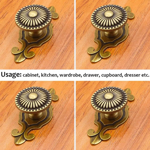 Antique Brass Mushroom Cabinet Knobs With Backplates displayed on wooden surface, vintage drawer pulls for cabinets and dressers