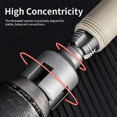 Premium Integrated Internal And External Pipe Threading Toolkit Upgraded For 1/2 Inch 3/4 Inch 1 Inch PVC And Steel Pipes Electric Drill compatible close-up of threading device.