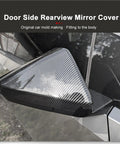 Grab These Heavy Duty Side View Mirror Caps For Tesla Cybertruck featuring durable ABS plastic and sleek carbon fiber weave rearview mirror cover.