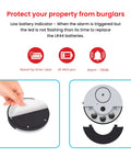Six Pack Window Glass Break Alarm With Vibration Sensor For Home Office And RV Security, Detects Even The Lightest Shocks To Your Glass, Easy Install, Reliable Protection For Windows And Doors, front view with LR44 battery cover
