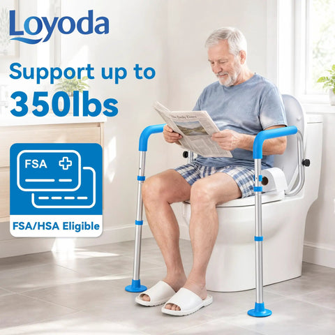 Dead Nuts Solid Heavy Duty Aluminum Toilet Safety Rails With No Shift Grip Pads And Beefy Handle Bars Made Super Tough to support seniors.