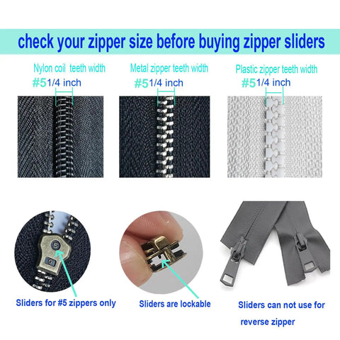 12 Pack Zipper Pull Replacement Kit Size 5 With Locking Sliders Top And Bottom Stops For Coats And Jackets On Metal Plastic And Nylon Coil Zippers Quick Fix