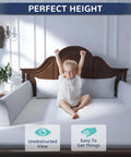 Toddler enjoying sitting on bed with Zero Wiggle Toddler Bed Bumper With Comfy Foam Padding Kid Approved Safety Guard Rail Works Perfect On Twin Full Queen King Beds Grey 59 Inch Frame.