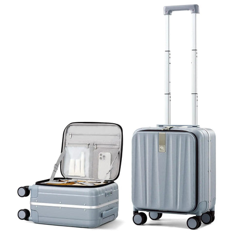 Underseat Carry On Luggage With Wheels Lightweight Hard Shell Top Opening Weekender Case 16 Inch Travel Suitcase For Women And Men Grey