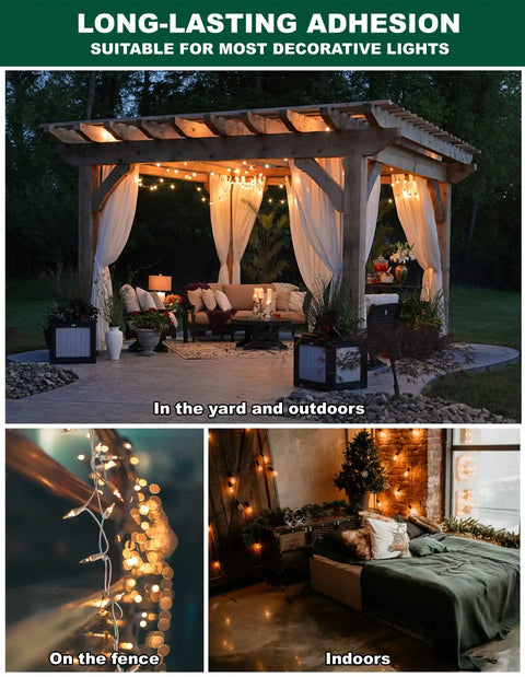 Outdoor Light Clips 20 Clear Clips For String Lights With No Fuss Waterproof Adhesive Strips Perfect For Patio Gutter Fence Window Hanging Decor Christmas Lights Heavy Duty Easy To Install