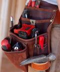 All Leather Heavy Duty Tool Pouch For Pros Reinforced Seams Pro Grade 4 Pocket Framing Pouch With Hammer Loop Handmade In The USA