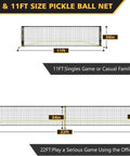 Diagram of 22ft and 11ft Wheeled Pickleball Net Set With Regulation 22 Foot And 11 Foot Half Court Sturdy Metal Frame Easy Carry Bag