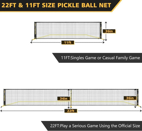 Diagram of 22ft and 11ft Wheeled Pickleball Net Set With Regulation 22 Foot And 11 Foot Half Court Sturdy Metal Frame Easy Carry Bag