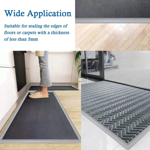 Gray self adhesive carpet and floor transition strip for home reno bridging carpet and tile edges, fits thresholds under 5mm.