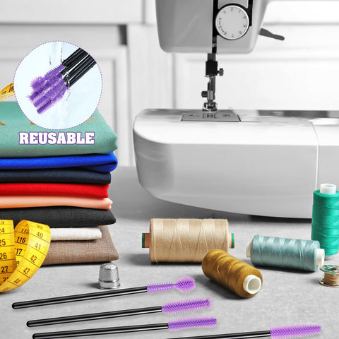 RimCereal 20‑pc sewing machine cleaning brush set with black handles and purple silicone dense bristles for internal and spool areas
