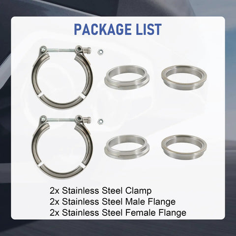 2.75 Inch V Band Clamp With Flange Set Stainless Steel 2 Pack Male Female Replacement For Turbo Exhaust Downpipes kit