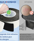 Comparison of No Nonsense Weatherproof Pipe Insulation Tape Roll 13 Ft By 2 In Self Adhesive Foam Wrap and other tape showing grid adhesive.