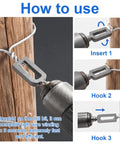 Heavy Duty 2 Piece Wire Twister Tool For Drill Badass Fence Wire Twist Kit showing how to wind wire on a drill with step-by-step instructions.