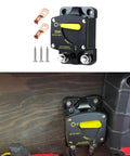 Manual Reset Circuit Breaker 300A High Amperage Switch For Truck Boat Trolling Motor Car Stereo Systems Solar Panels Battery Backup And RV Power Distribution Blocks Rig Ready installed on wooden surface with connectors and screws