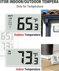 Wireless Indoor Outdoor Thermometer With 500ft Range And Temperature Sensor Real-Time House And Patio Temperature Monitor Easy-Read 2-Inch Display showing indoor and outdoor temperatures.