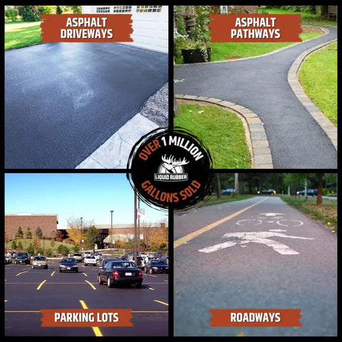 Driveway Restoration Sealant Ultra Flexible Asphalt Coating That Fills Cracks And Revives Weathered Driveways shown on various surfaces