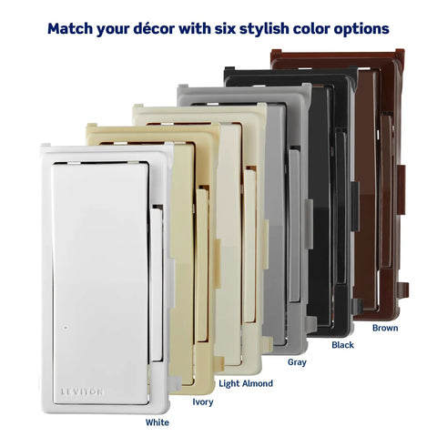 Decora Digital Dimmer Switch Color Change Faceplate Kit With Locator Light DDKIT-E six color options displayed