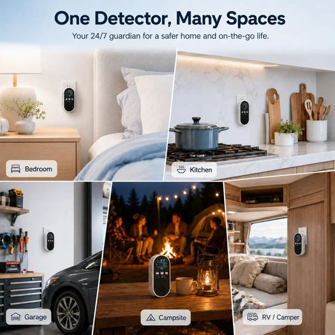 5-In-1 Air Monitor Plug-In With LED Display And Real-Time Gas Detection, Temperature And Humidity Readout, 85 dB Alarm in various settings