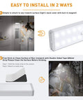 Diagram and examples of installing USB Rechargeable Motion Sensor Closet Light 3 Pack With Remote Dimmable Under Cabinet LED Light