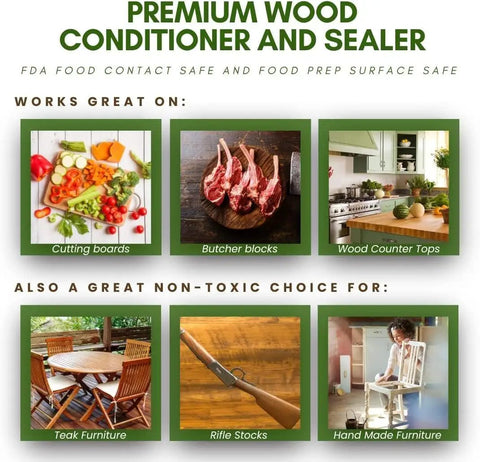No Nonsense Cutting Board Oil With Conditioner And Sealer For Wood Surfaces, Food Safe And Non Toxic, image of wood uses with products