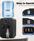 Hot And Cold Water Dispenser For Countertop 1.2 To 5 Gallon Capacity Top Loading Water Cooler For Office Desk Or Nightstand Black Compact Design With Easy Dispense And Space Saving with switches and LED indicators
