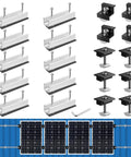 Solar Panel Mounting Kit for Four Panels With 4.72 Inch Rails in Black and Silver, Includes End Clamps and T Shaped Middle Clamps