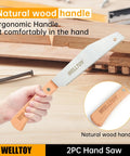 Two Piece Japanese Hand Saw Set With 6 Inch Flush Cut Saw And 4 Inch Drywall Saw, Anti Slip Handle, shown with natural wood handle