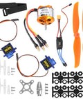 Kickass Rc Aircraft Motor And 30a Esc Set With 2212 Kv2200 Brushless Motor, orange propellers, and servos for model aircraft.