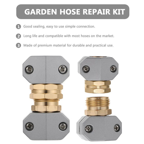 Heavy Duty Garden Hose Repair Kit With Solid Aluminum Alloy Connector Fitting 3 Sets That Stop Leaks And Save Your Plants Plus Easy No Tools Install For Fast Maintenance Anytime. gray aluminum hose repair connectors set