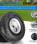 Two Pack 10 Inch Pneumatic Wheel Set With 4.10/3.50-4 Tire And 5/8 Inch Bearings, 2.2 Inch Offset Hub shown with features