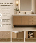Modern 66 Inch Freestanding Bathroom Vanity Single Sink With Dedicated Makeup Station Heavy Duty Solid Wood Construction showing water-resistant features.