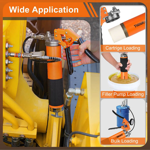 8000 PSI Pistol Grip Grease Gun Kit With Adjustable Pressure Beefed-Up Heavy Duty Pro Grade Tool For Auto Marine Industrial And Agricultural Machinery 0.53 Inch Coupler And 360 Degree Swivel during application and loading.
