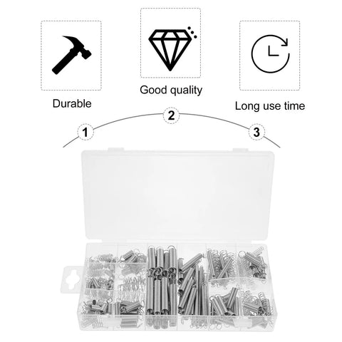 Cabilock 200 Piece Steel Compression And Extension Springs Assortment Kit For Heavy Duty Industrial Repairs Mechanical Maintenance And Auto Engines Rust Resistant Small Spring Set in plastic organizer